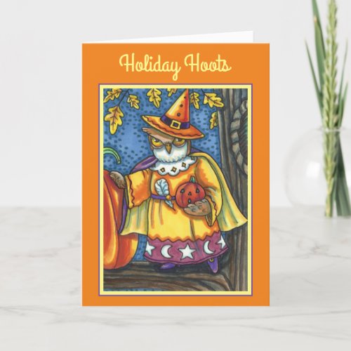 MAGIC SPELLS AND HALLOWEEN HOOTS OWL WIZARD Text Holiday Card