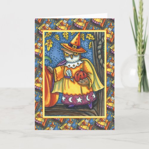 MAGIC SPELLS AND HALLOWEEN HOOTS OWL WIZARD Text Holiday Card