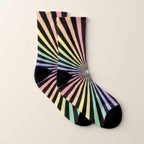 Magic Spiral Hypnose Black Pastel Colors Retro 60s Socks