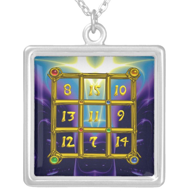 MAGIC SQUARE 33, blue purple Silver Plated Necklace (Front)