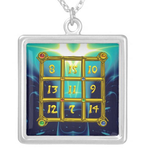 MAGIC SQUARE 33 blue turquase Silver Plated Necklace