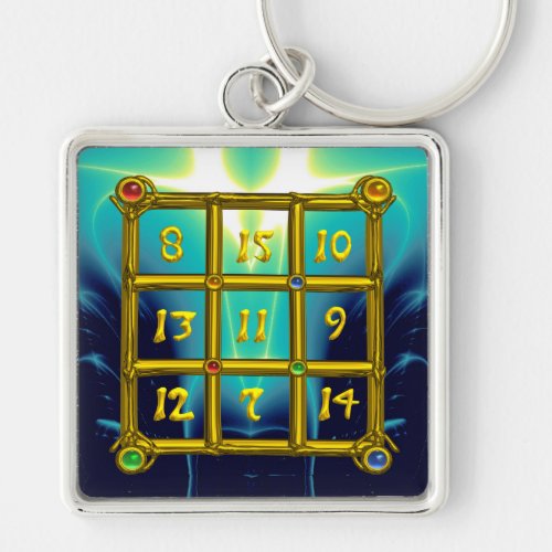 MAGIC SQUARE 33  Gold Aqua Blue Turquoise Keychain