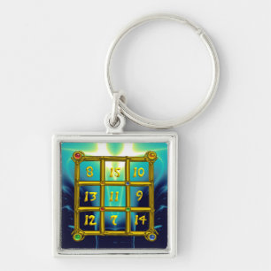 MAGIC SQUARE 33 , Gold Aqua Blue Turquoise Keychain