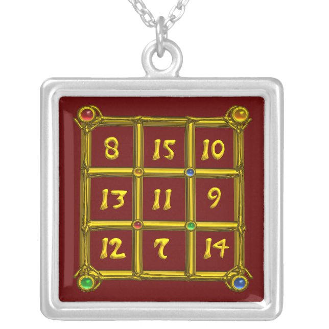 MAGIC SQUARE 33, red Silver Plated Necklace (Front)