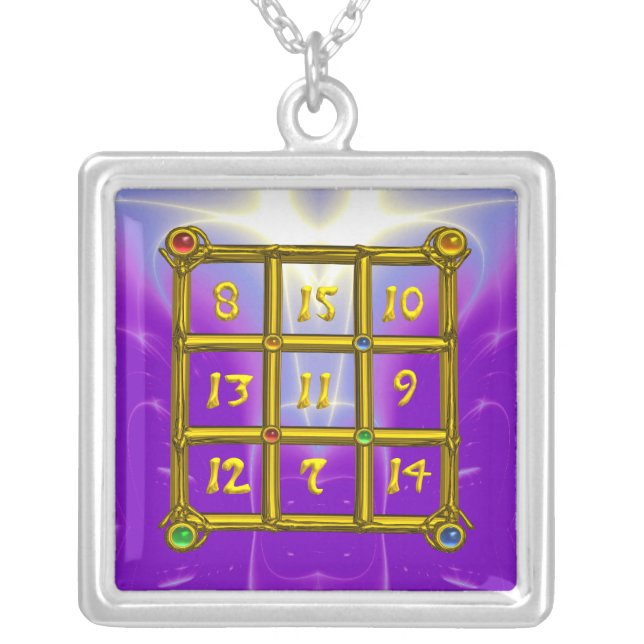 MAGIC SQUARE 33, violet purple Silver Plated Necklace (Front)