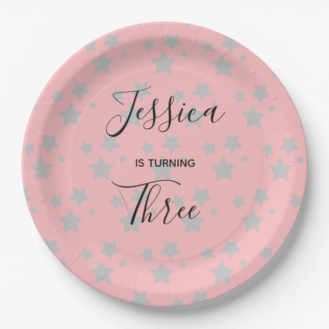 Magic Star birthday Baby Girl Paper Plate (Front)