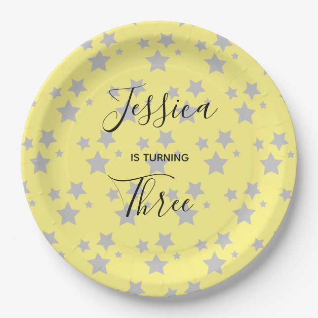 Magic Star birthday Baby Neutral Gender Paper Plates (Front)