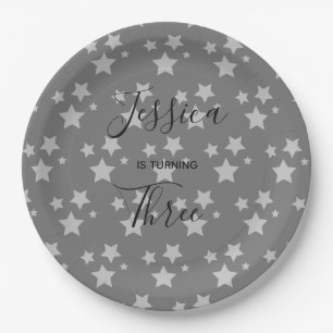 Magic Star birthday Gray Baby Gender Neutral Paper Plates