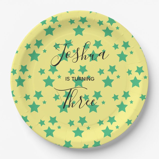 Magic Star birthday Green Yellow Circus Party Paper Plates (Front)