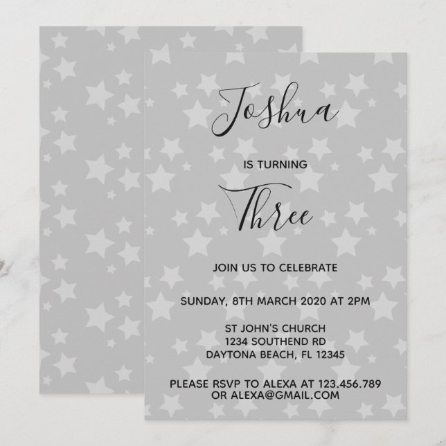 Magic Star birthday invitation Gray (Front/Back)