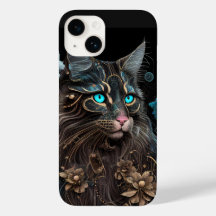 Magic steampunk Maine Coon cat and flowers AI art