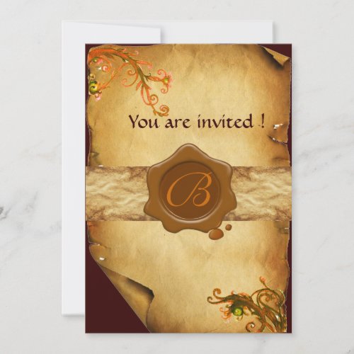 MAGIC SWIRLS PARCHMENT AND BROWN WAX SEAL MONOGRAM INVITATION