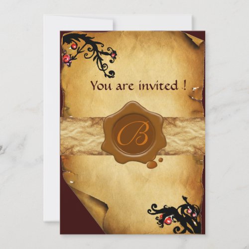 MAGIC SWIRLS PARCHMENT AND BROWN WAX SEAL MONOGRAM INVITATION