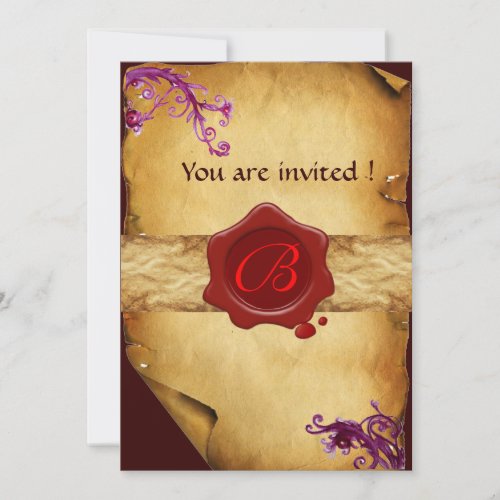 MAGIC SWIRLS PARCHMENT AND RED WAX SEAL MONOGRAM INVITATION