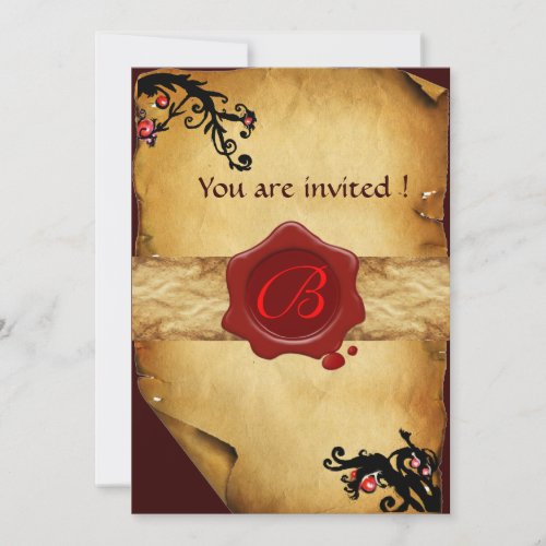 MAGIC SWIRLS PARCHMENT AND RED WAX SEAL MONOGRAM INVITATION