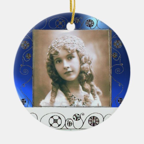 MAGIC SWIRLS PHOTO TEMPLATE  Blue Sapphire Ceramic Ornament