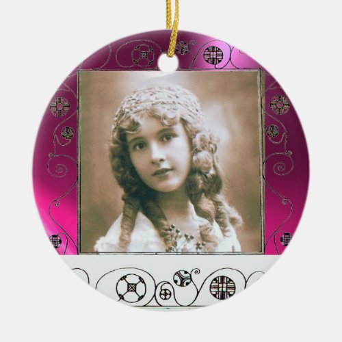 MAGIC SWIRLS PHOTO TEMPLATE Fuchsia Pink Amethyst Ceramic Ornament