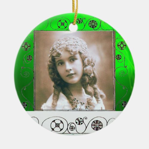 MAGIC SWIRLS PHOTO TEMPLATE Green Emerald Ceramic Ornament