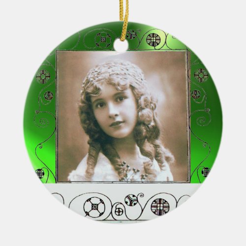 MAGIC SWIRLS PHOTO TEMPLATE Green Emerald Ceramic Ornament