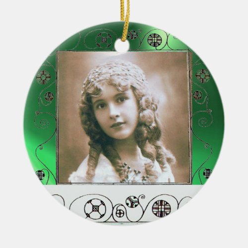 MAGIC SWIRLS PHOTO TEMPLATE Green Jade Ceramic Ornament