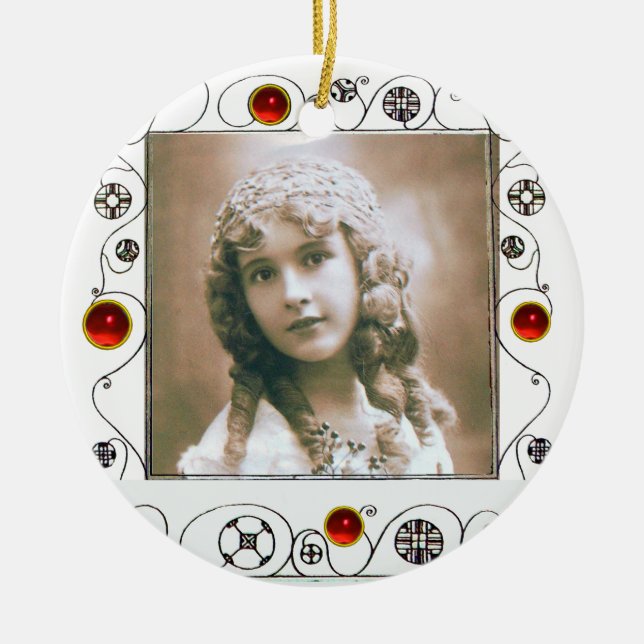 MAGIC SWIRLS PHOTO TEMPLATE , Red Ruby Ceramic Ornament (Front)