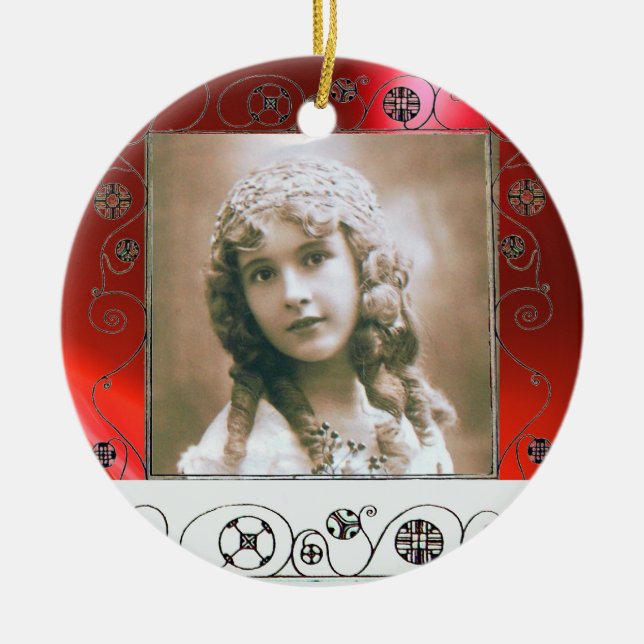 MAGIC SWIRLS PHOTO TEMPLATE , Red Ruby Ceramic Ornament (Front)