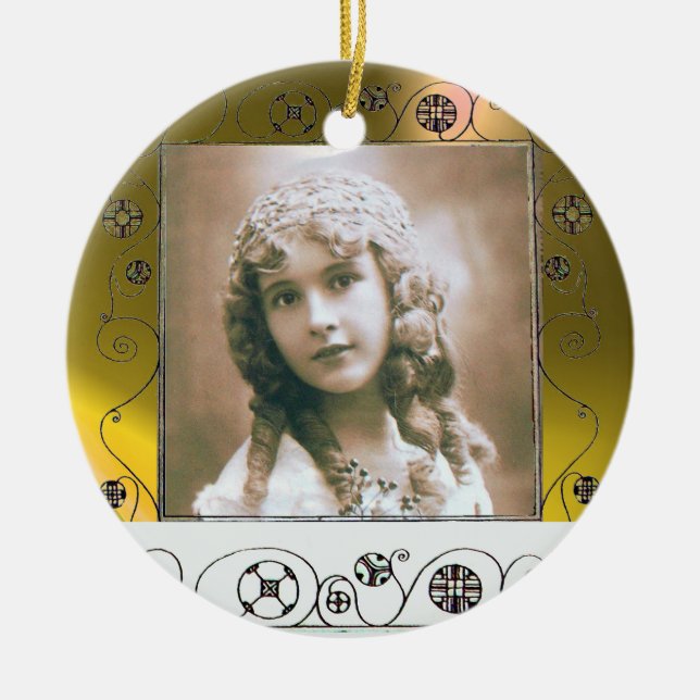 MAGIC SWIRLS PHOTO TEMPLATE , Yellow Topaz Ceramic Ornament (Front)