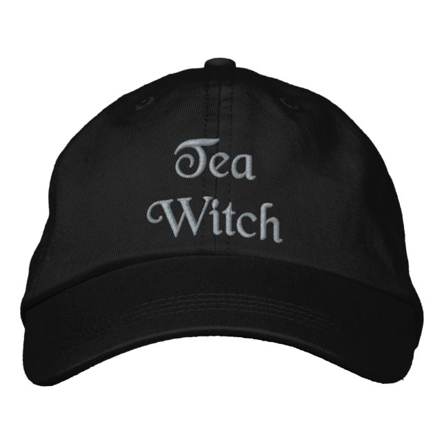Magic Tea Witch Quote Peach Orange Black Embroidered Baseball Cap (Front)
