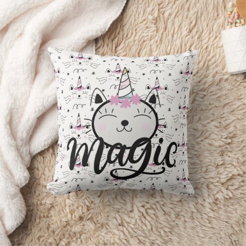 Magic The Unicorn Cat  Throw Pillow