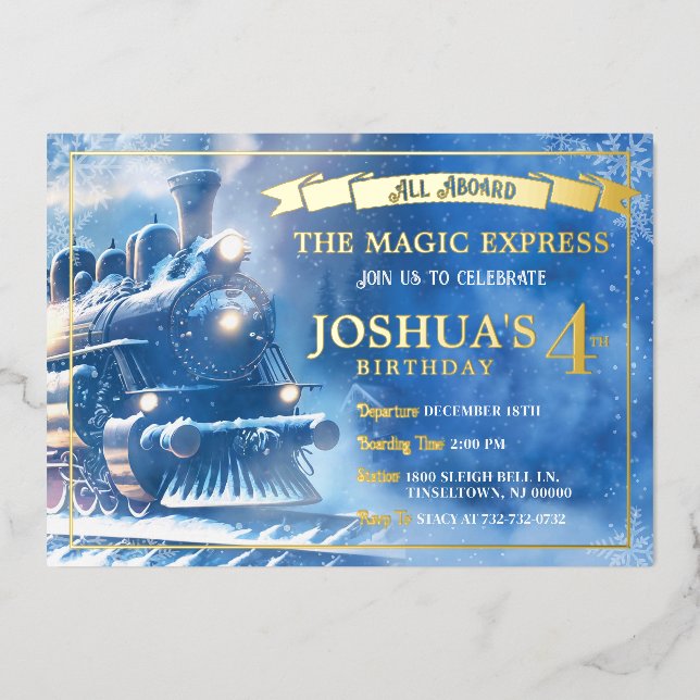Magic Train Birthday Invitation Foil Invitation (Front)