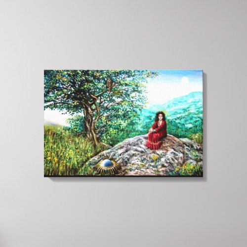 MAGIC TREE  Dawn In Green Wood and Lady in Red Canvas Print
