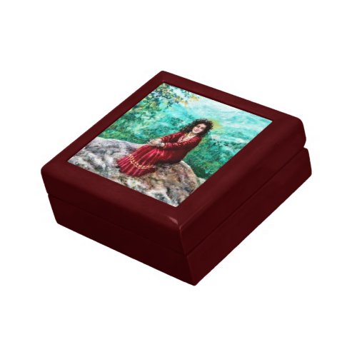 MAGIC TREE  Dawn In Green Wood and Lady in Red Keepsake Box