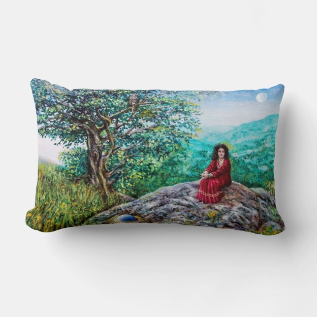 MAGIC TREE / Dawn In Green Wood and Lady in Red Lumbar Pillow (Front)