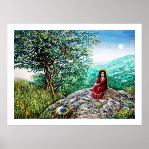 MAGIC TREE  Dawn In Green Wood and Lady in Red Poster