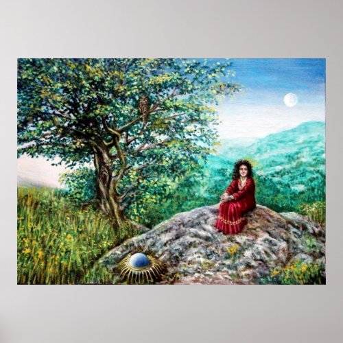 MAGIC TREE  Dawn In Green Wood and Lady in Red Poster