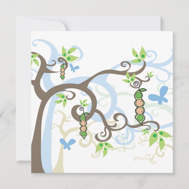 Magic Trees Twin Boys Pea in Pod Baby Shower Invitation (Front)