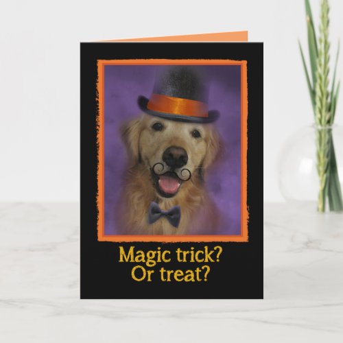 Magic Trick or Treat Golden Retriever Halloween Card