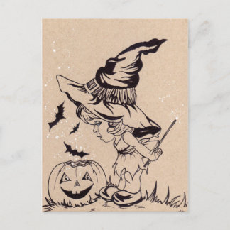 Magic tricks little witch Halloween postcard