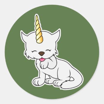 Magic Unicorn Cat = Kittycorn Classic Round Sticker by giftsbygenius at Zazzle