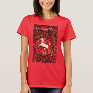 MAGIC UNICORN, FANTASY FLOWERS,RED FLORAL MOTIFS T-Shirt