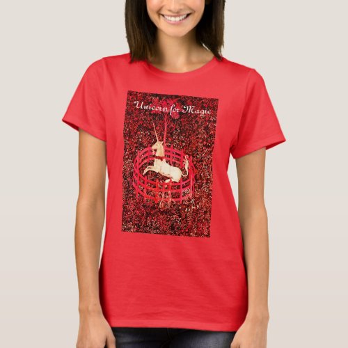 MAGIC UNICORN FANTASY FLOWERSRED FLORAL MOTIFS T_Shirt