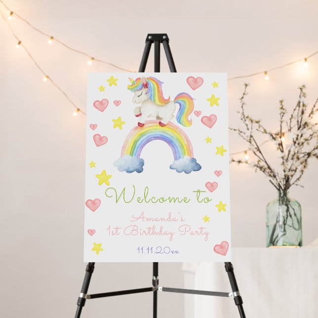Magic Unicorn First Birthday Welcome Foam Board (In Situ (Stand))