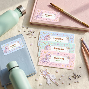 Magic Unicorn Girls Name 3 Colors Blue Mint Pink Kids' Labels