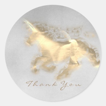 Magic Unicorn Gold Stars Thank Gray Grungy Ombre Classic Round Sticker