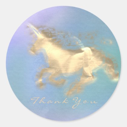 Magic Unicorn Gold Stars Thank You Blue Ombre Classic Round Sticker