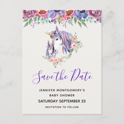 Magic Unicorn Mom  Baby Watercolor Save the Date Invitation Postcard