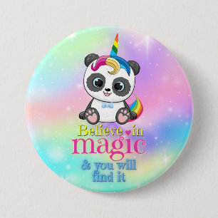 Magic unicorn panda on rainbow background button
