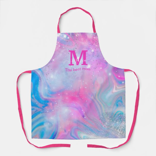 Magic Unicorn Pink Blue Holographic Apron (Front)