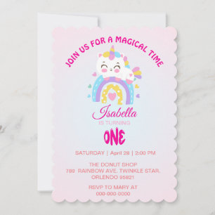 Magic Unicorn rainbow gradient 1st birthday party Invitation