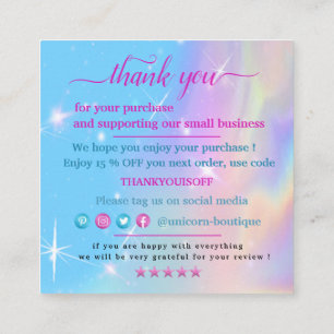 Magic unicorn thank you square business card